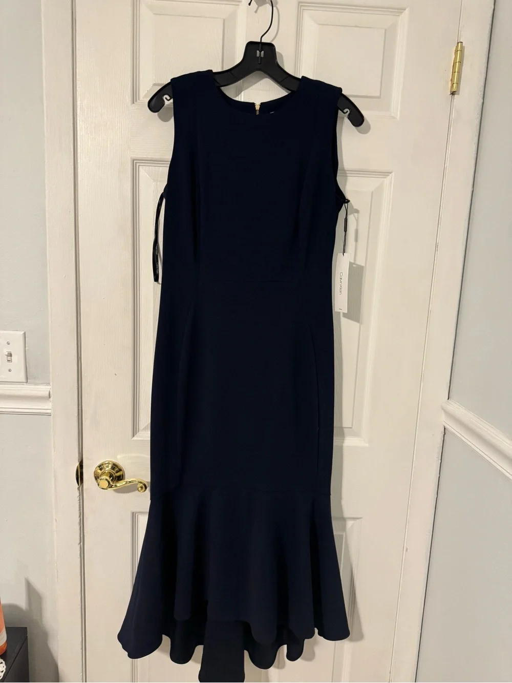 NEW Calvin Klein Navy Blue Ruffle Hem Midi Dress - Picture 2 of 7